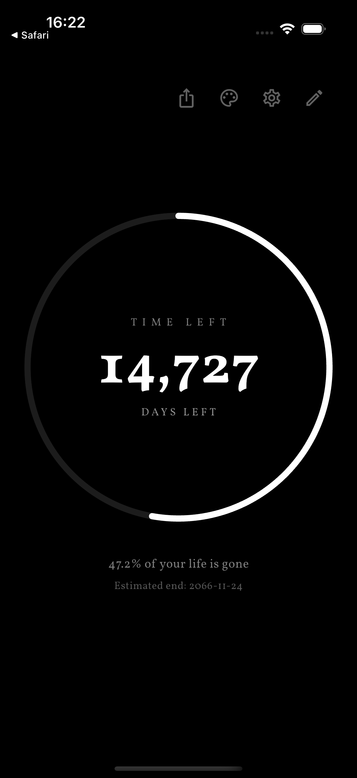 Odpočet dní — iOS Simulator tmavý